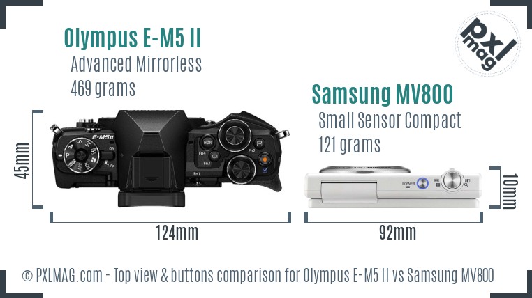 Olympus E-M5 II vs Samsung MV800 top view buttons comparison