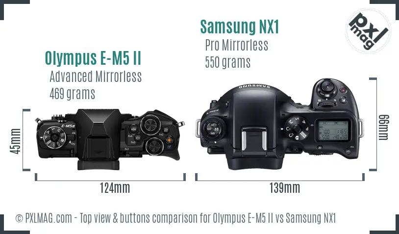 Olympus E-M5 II vs Samsung NX1 top view buttons comparison