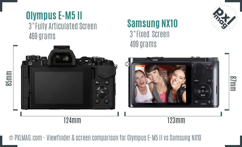 Olympus E-M5 II vs Samsung NX10 Screen and Viewfinder comparison