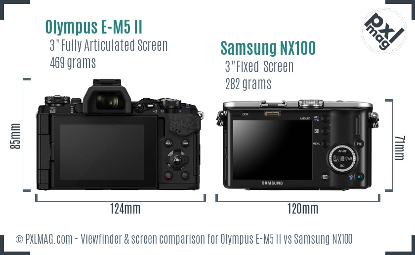 Olympus E-M5 II vs Samsung NX100 Screen and Viewfinder comparison