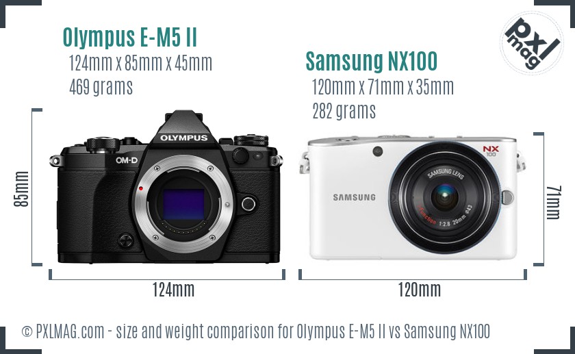 Olympus E-M5 II vs Samsung NX100 size comparison