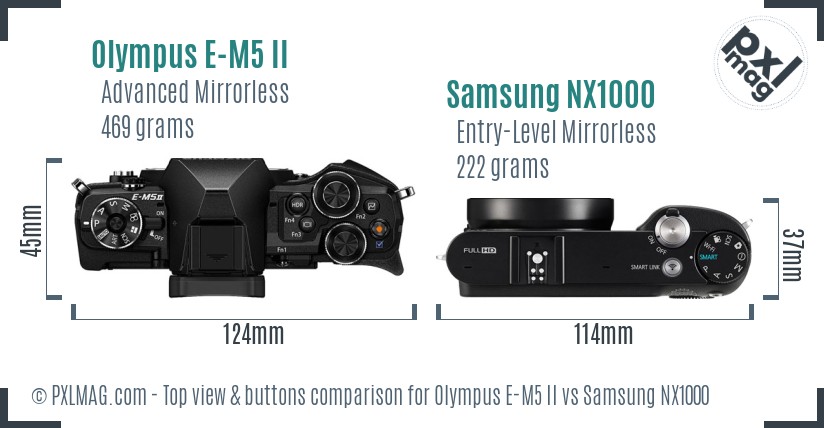 Olympus E-M5 II vs Samsung NX1000 top view buttons comparison