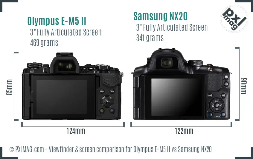 Olympus E-M5 II vs Samsung NX20 Screen and Viewfinder comparison
