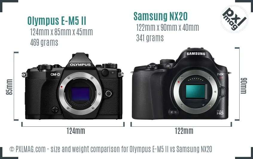 Olympus E-M5 II vs Samsung NX20 size comparison