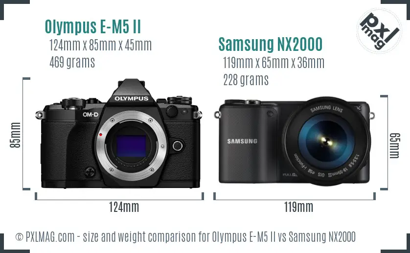 Olympus E-M5 II vs Samsung NX2000 size comparison Olympus E-M5 II vs Samsung NX2000 size comparison