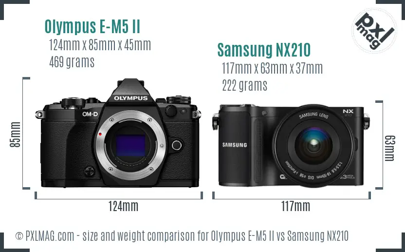 Olympus E-M5 II vs Samsung NX210 size comparison