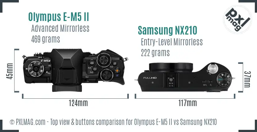Olympus E-M5 II vs Samsung NX210 top view buttons comparison