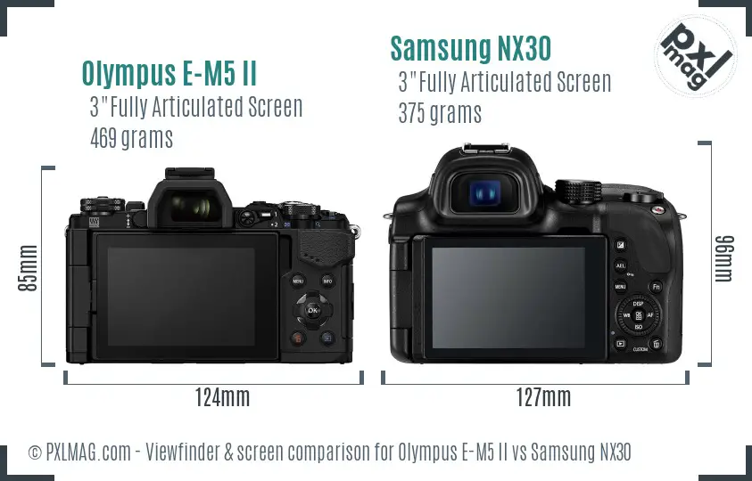 Olympus E-M5 II vs Samsung NX30 Screen and Viewfinder comparison