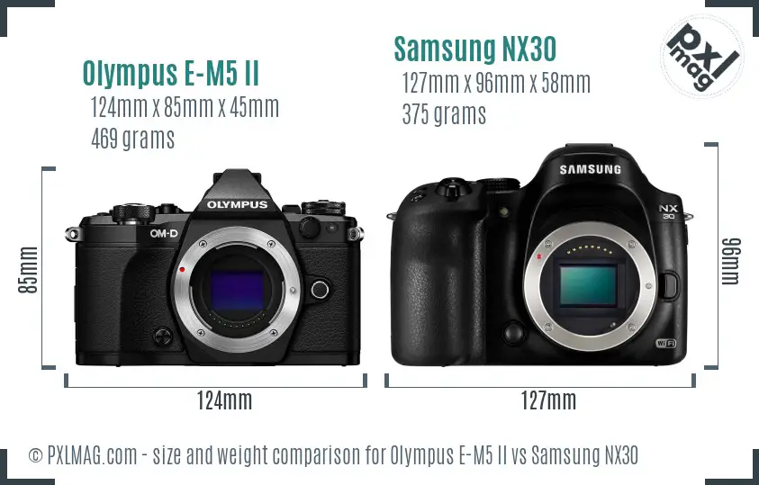 Olympus E-M5 II vs Samsung NX30 size comparison
