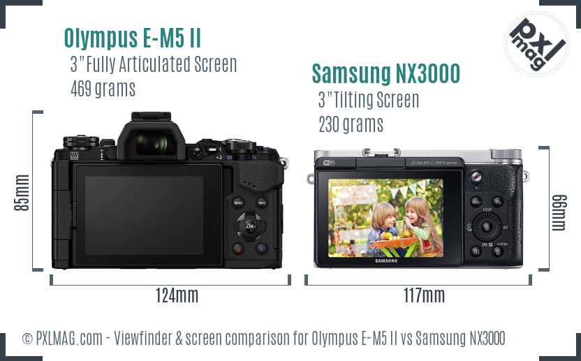 Olympus E-M5 II vs Samsung NX3000 Screen and Viewfinder comparison