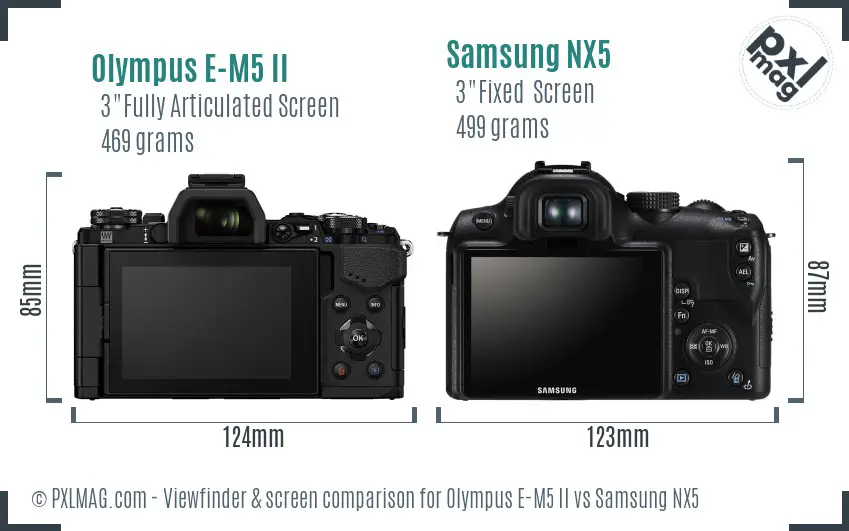 Olympus E-M5 II vs Samsung NX5 Screen and Viewfinder comparison