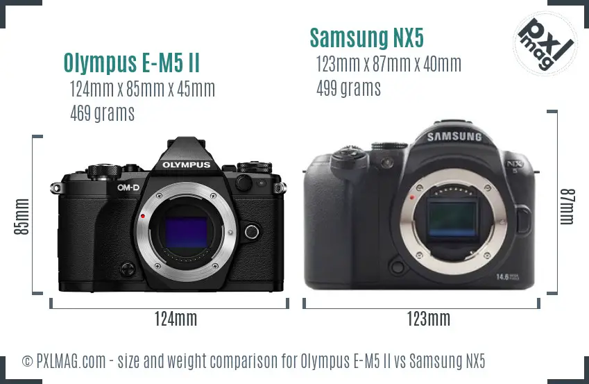 Olympus E-M5 II vs Samsung NX5 size comparison