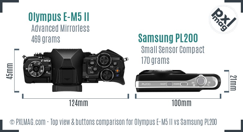 Olympus E-M5 II vs Samsung PL200 top view buttons comparison