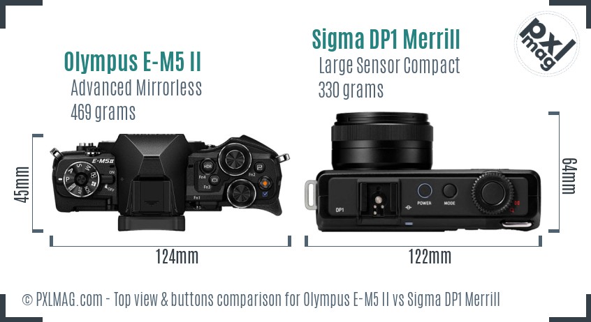 Olympus E-M5 II vs Sigma DP1 Merrill top view buttons comparison