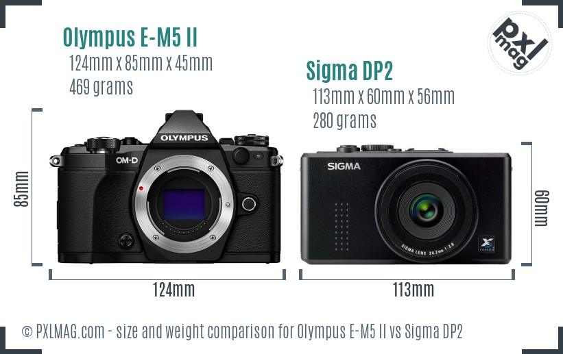 Olympus E-M5 II vs Sigma DP2 size comparison
