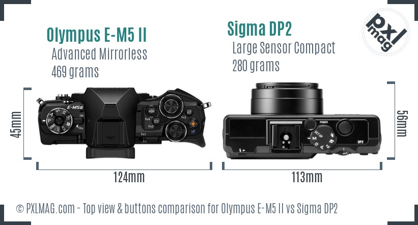 Olympus E-M5 II vs Sigma DP2 top view buttons comparison