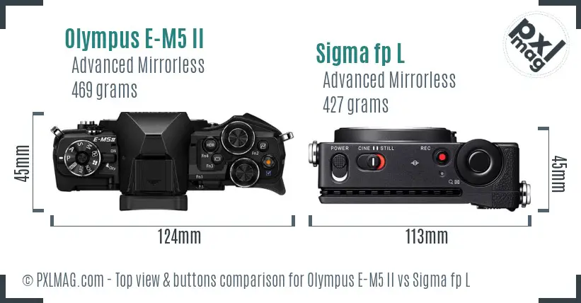 Olympus E-M5 II vs Sigma fp L top view buttons comparison