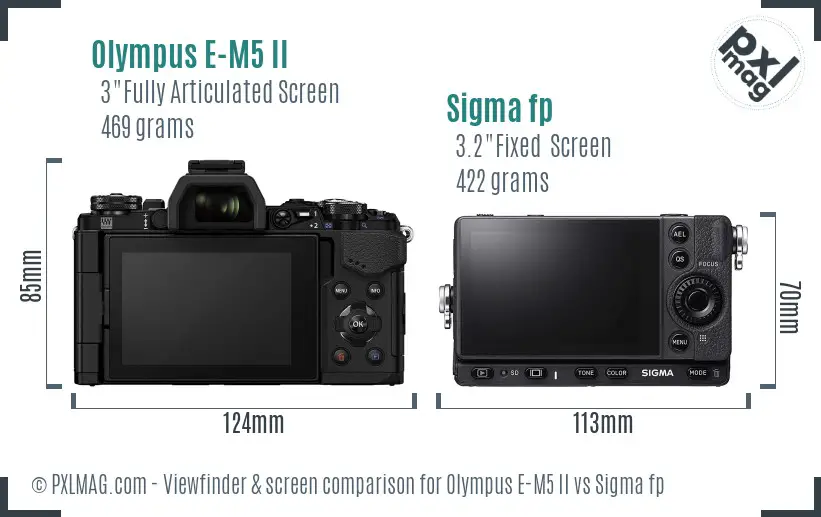 Olympus E-M5 II vs Sigma fp Screen and Viewfinder comparison