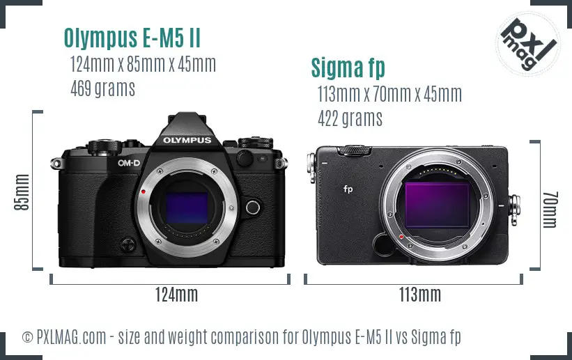 Olympus E-M5 II vs Sigma fp size comparison
