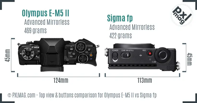 Olympus E-M5 II vs Sigma fp top view buttons comparison