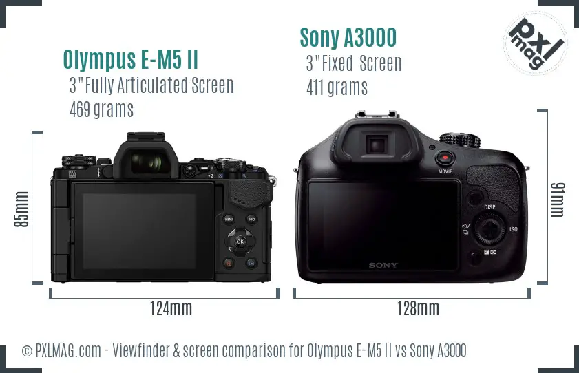 Olympus E-M5 II vs Sony A3000 Screen and Viewfinder comparison