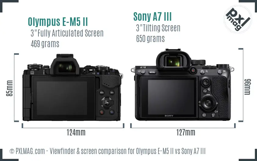 Olympus E-M5 II vs Sony A7 III Screen and Viewfinder comparison