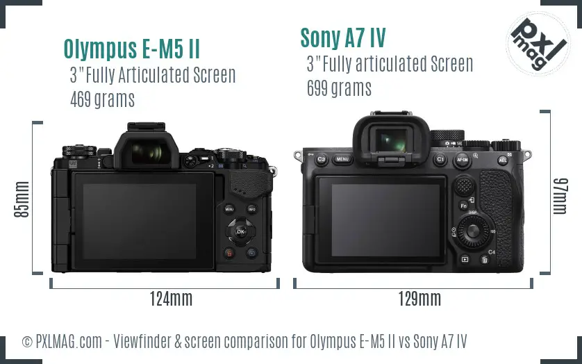 Olympus E-M5 II vs Sony A7 IV Screen and Viewfinder comparison