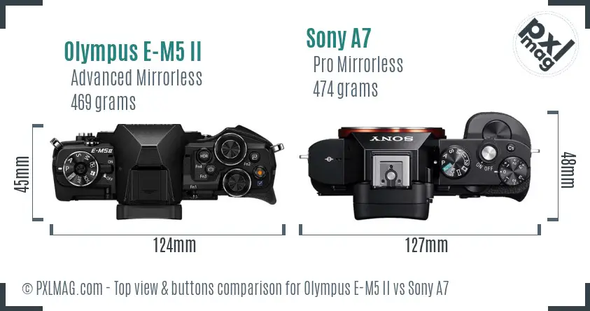 Olympus E-M5 II vs Sony A7 top view buttons comparison