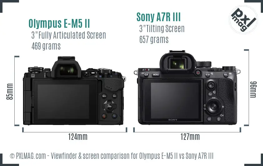 Olympus E-M5 II vs Sony A7R III Screen and Viewfinder comparison
