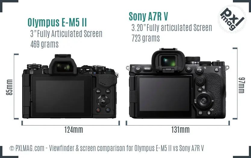 Olympus E-M5 II vs Sony A7R V Screen and Viewfinder comparison