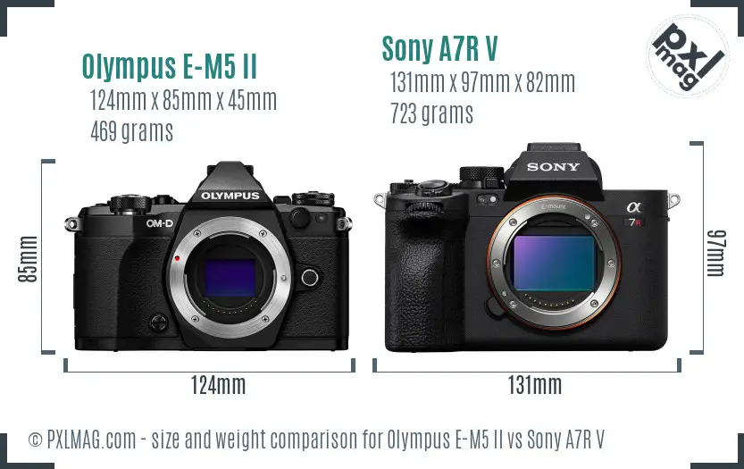 Olympus E-M5 II vs Sony A7R V size comparison