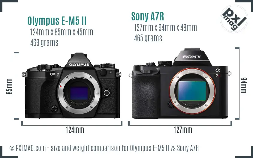 Olympus E-M5 II vs Sony A7R size comparison