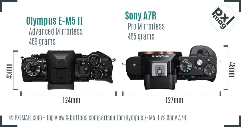 Olympus E-M5 II vs Sony A7R top view buttons comparison