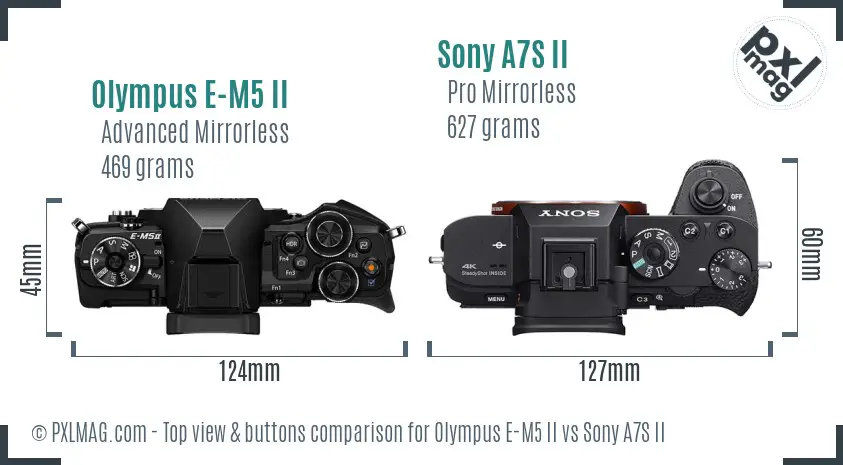 Olympus E-M5 II vs Sony A7S II top view buttons comparison