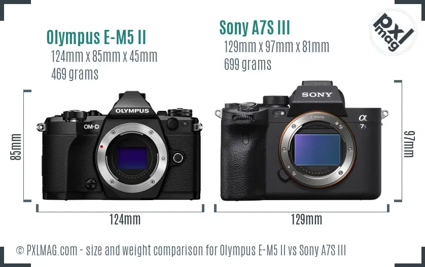 Olympus E-M5 II vs Sony A7S III size comparison