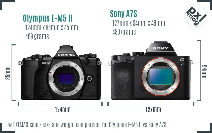 Olympus E-M5 II vs Sony A7S size comparison