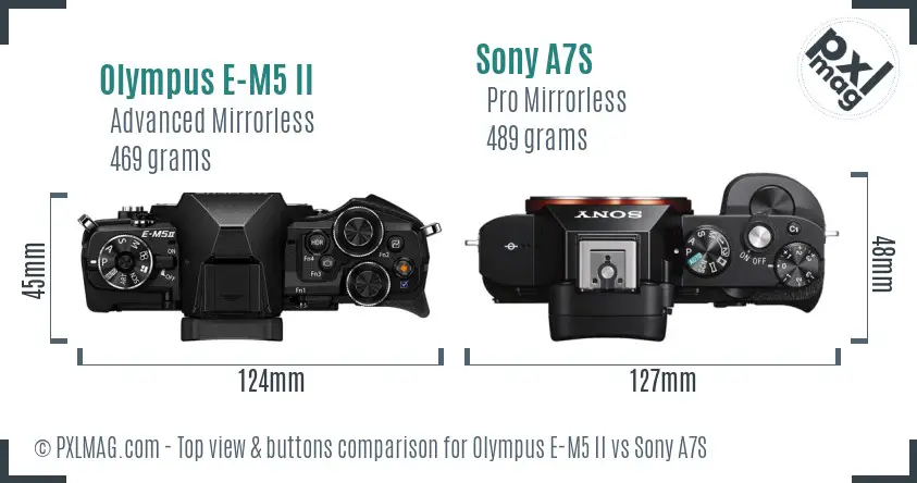 Olympus E-M5 II vs Sony A7S top view buttons comparison