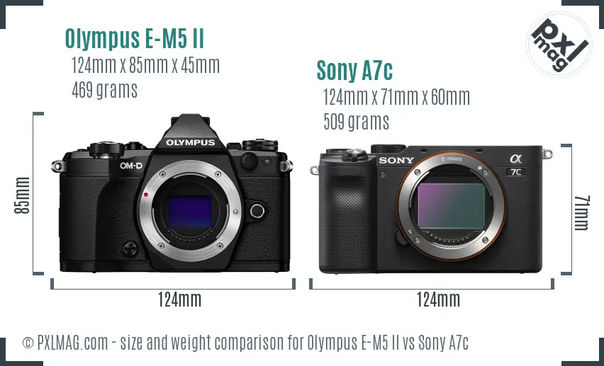 Olympus E-M5 II vs Sony A7c size comparison