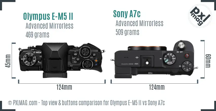 Olympus E-M5 II vs Sony A7c top view buttons comparison