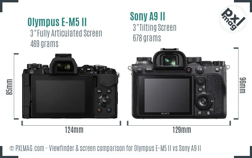 Olympus E-M5 II vs Sony A9 II Screen and Viewfinder comparison