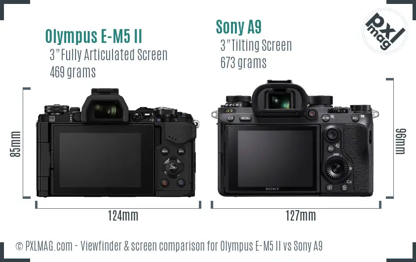 Olympus E-M5 II vs Sony A9 Screen and Viewfinder comparison