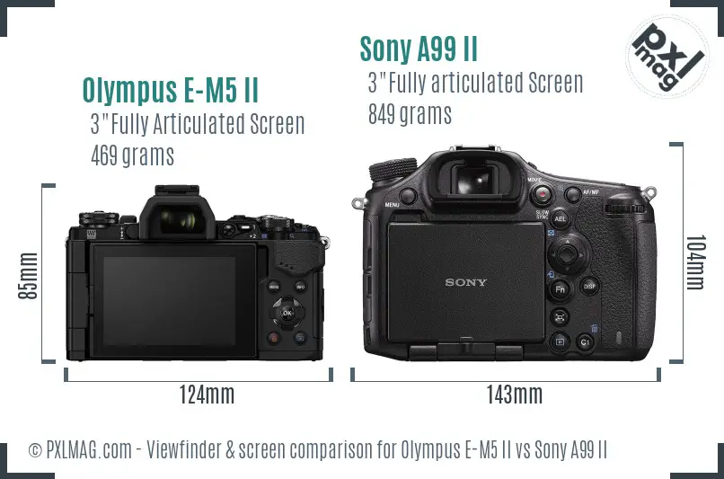 Olympus E-M5 II vs Sony A99 II Screen and Viewfinder comparison