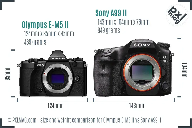 Olympus E-M5 II vs Sony A99 II size comparison