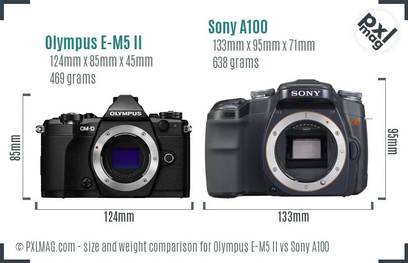 Olympus E-M5 II vs Sony A100 size comparison
