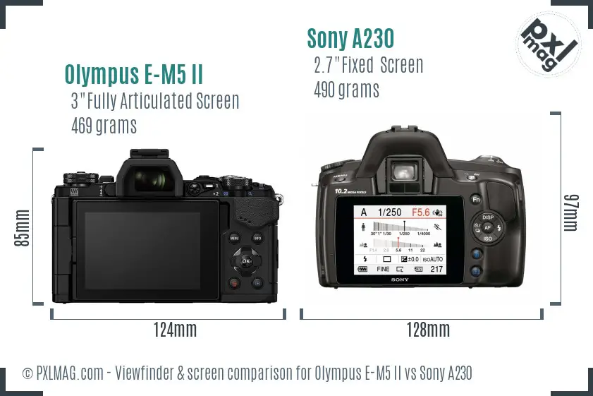 Olympus E-M5 II vs Sony A230 Screen and Viewfinder comparison