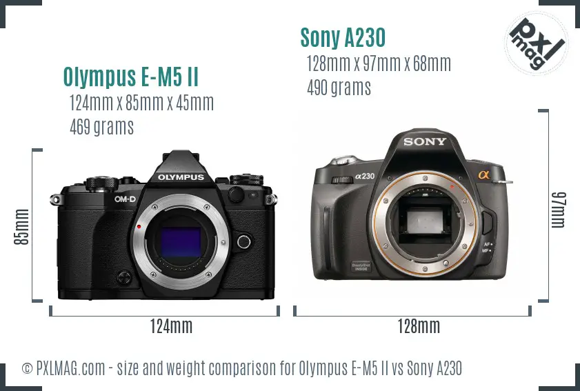 Olympus E-M5 II vs Sony A230 size comparison