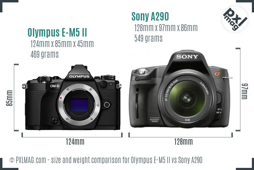 Olympus E-M5 II vs Sony A290 size comparison