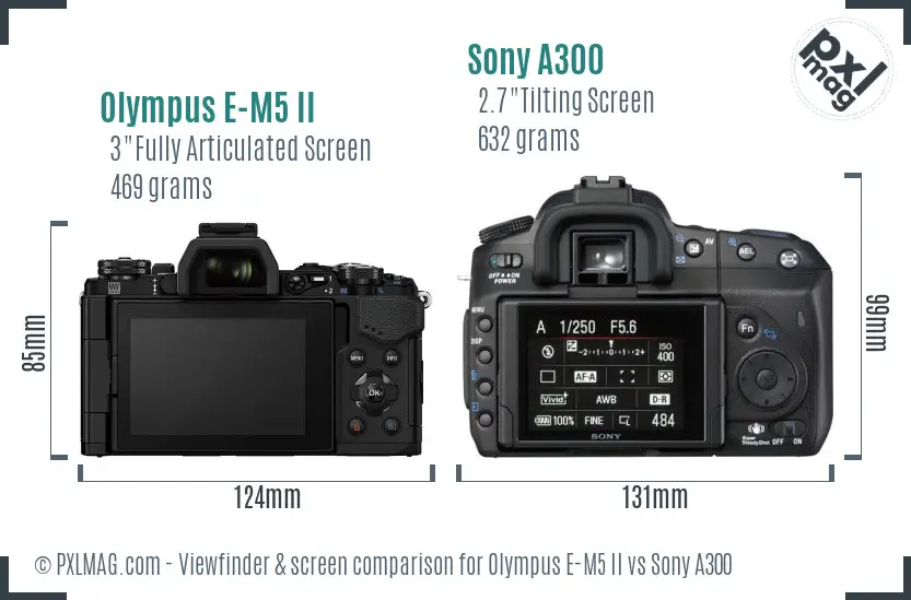 Olympus E-M5 II vs Sony A300 Screen and Viewfinder comparison