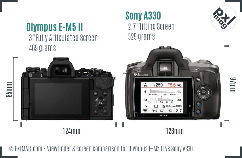 Olympus E-M5 II vs Sony A330 Screen and Viewfinder comparison