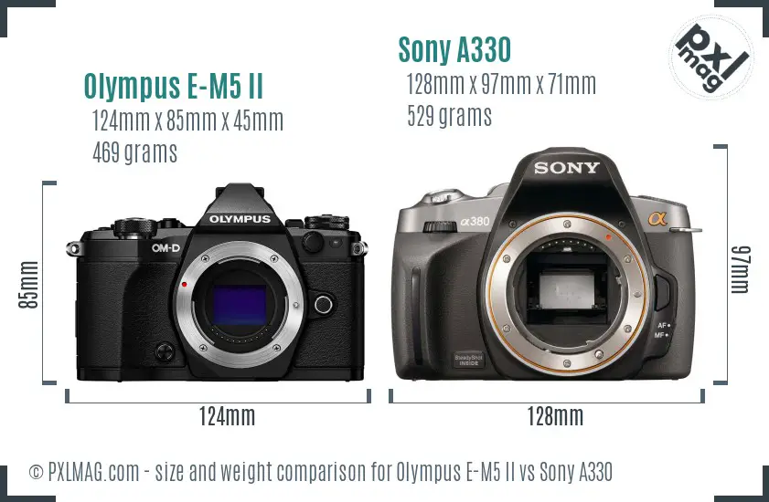 Olympus E-M5 II vs Sony A330 size comparison